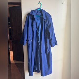 Kristen Blake Blue Hooded Trench Coat Petite 10P Minimalist Classic Core Scandi